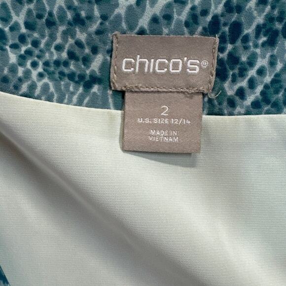 Chico's Blue Scaled Print V Neck Midi Blouson Wrap Dress Women (2) Large - Picture 7 of 7